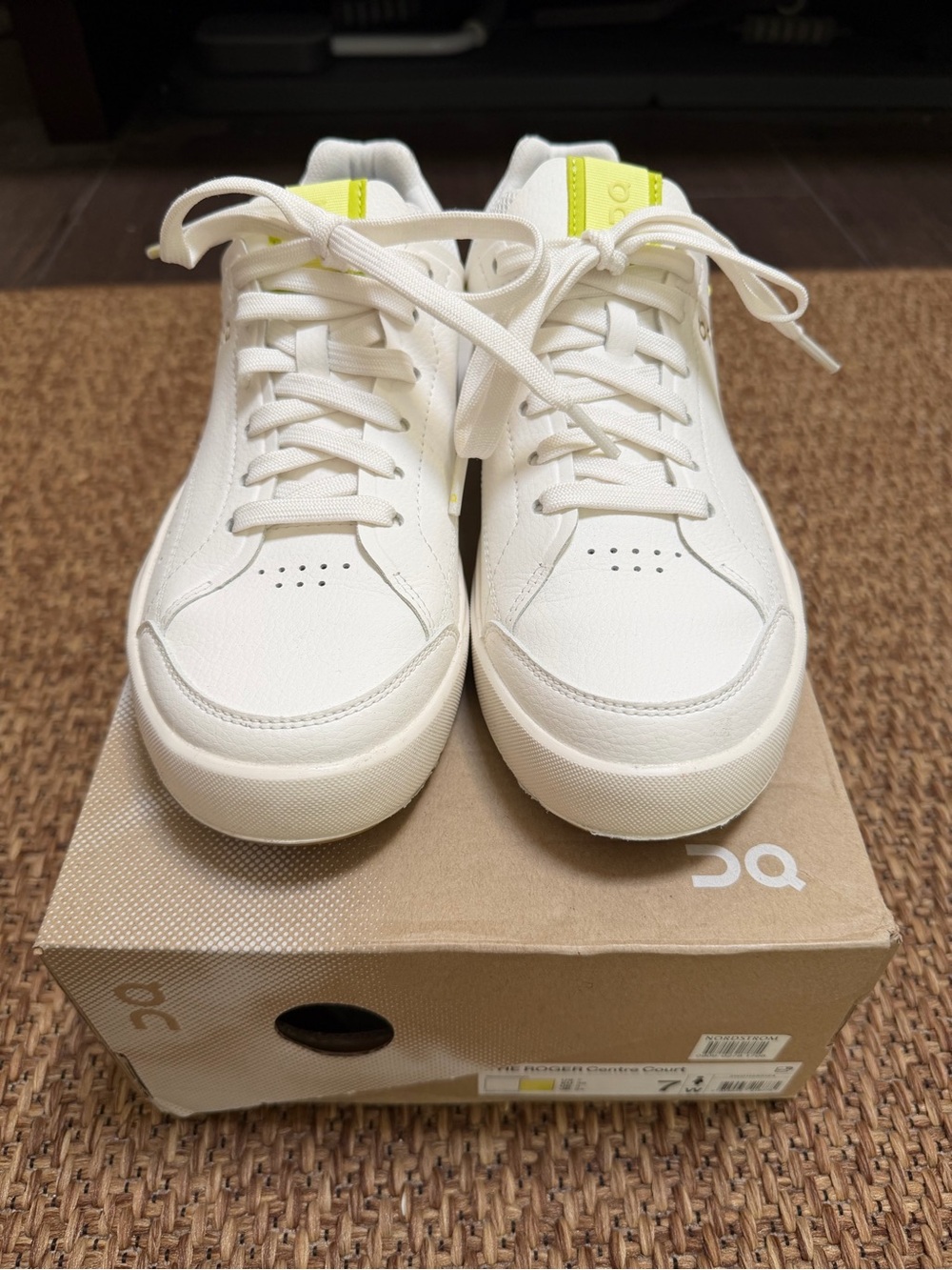 On The Roger White Sneakers with Neon Lime Tongue Accent - Women